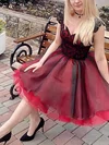 A-line V-neck Organza Short/Mini Homecoming Dresses With Appliques Lace #Favs020110509