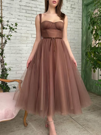 A-line Sweetheart Tulle Ankle-length Homecoming Dresses With Sashes / Ribbons #Favs020110510