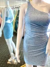Sheath/Column One Shoulder Silk-like Satin Short/Mini Homecoming Dresses With Crystal Detailing #Favs020109819