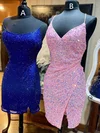 Sheath/Column V-neck Sequined Short/Mini Homecoming Dresses With Ruffles #Favs020109821