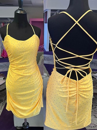 Sheath/Column Scoop Neck Silk-like Satin Short/Mini Homecoming Dresses With Beading #Favs020109830