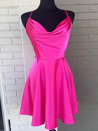 A-line Cowl Neck Silk-like Satin Short/Mini Homecoming Dresses With Pockets #Favs020109842