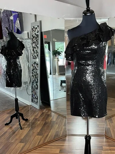Sheath/Column One Shoulder Sequined Short/Mini Homecoming Dresses With Ruffles #Favs020109850