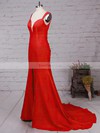 Trumpet/Mermaid V-neck Silk-like Satin Sweep Train Split Front Prom Dresses #Favs020104348