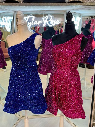 A-line One Shoulder Sequined Short/Mini Homecoming Dresses #Favs020109857 A-line One Shoulder Sequined Short/Mini Homecoming Dresses #Favs020109857