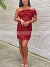 Sheath/Column Off-the-shoulder Sequined Short/Mini Homecoming Dresses With Ruffles #Favs020109862