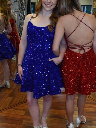 A-line Scoop Neck Sequined Short/Mini Homecoming Dresses With Pockets #Favs020109868 A-line Scoop Neck Sequined Short/Mini Homecoming Dresses With Pockets #Favs020109868