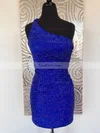 Sheath/Column One Shoulder Silk-like Satin Short/Mini Homecoming Dresses With Beading #Favs020109871