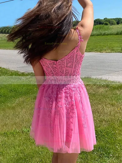 A-line Off-the-shoulder Tulle Short/Mini Homecoming Dresses With Lace #Favs020109877