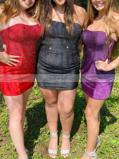 Sheath/Column Strapless Silk-like Satin Short/Mini Homecoming Dresses With Beading #Favs020109887