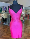 Sheath/Column V-neck Silk-like Satin Short/Mini Homecoming Dresses With Beading #Favs020109888