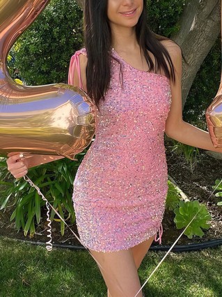Sheath/Column One Shoulder Sequined Short/Mini Homecoming Dresses #Favs020109891 Sheath/Column One Shoulder Sequined Short/Mini Homecoming Dresses #Favs020109891