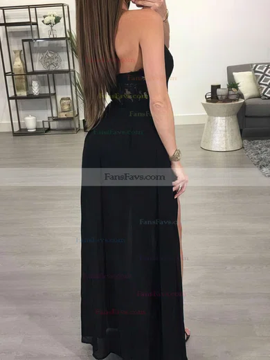A-line Halter Chiffon Floor-length Split Front Prom Dresses #Favs020105657