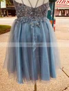 A-line V-neck Tulle Short/Mini Homecoming Dresses With Lace #Favs020109909