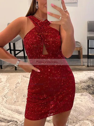 Sheath/Column V-neck Sequined Short/Mini Homecoming Dresses #Favs020109913