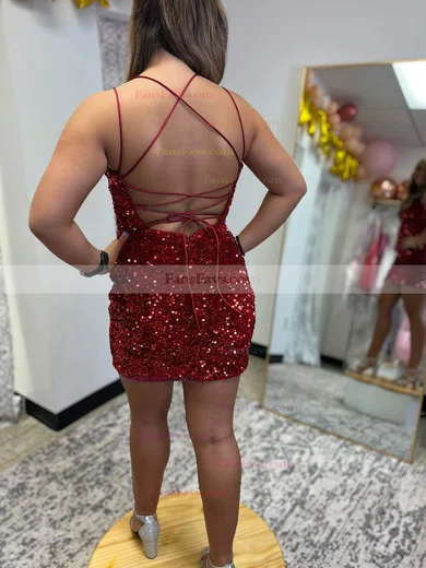 Sheath/Column V-neck Sequined Short/Mini Homecoming Dresses #Favs020109918