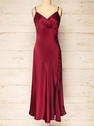 Sheath/Column V-neck Silk-like Satin Ankle-length Homecoming Dresses With Buttons #Favs020109920 Sheath/Column V-neck Silk-like Satin Ankle-length Homecoming Dresses With Buttons #Favs020109920