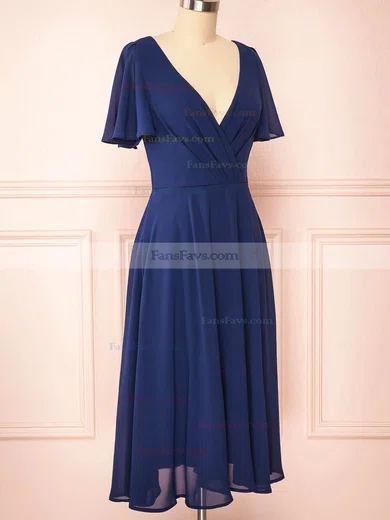 A-line V-neck Chiffon Tea-length Homecoming Dresses With Ruffles #Favs020109921