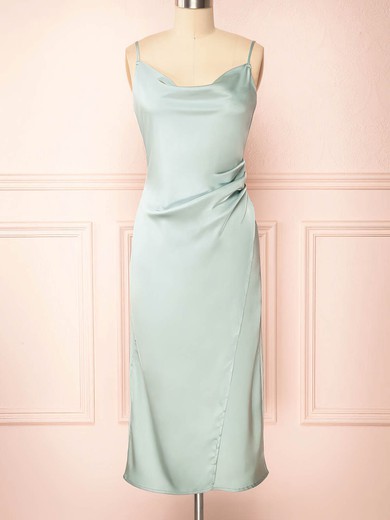Sheath/Column Cowl Neck Silk-like Satin Tea-length Homecoming Dresses With Ruffles #Favs020109923