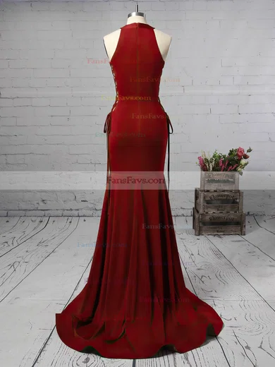 Trumpet/Mermaid High Neck Jersey Sweep Train Prom Dresses #Favs020105684