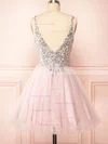 A-line V-neck Tulle Short/Mini Homecoming Dresses With Lace #Favs020109925