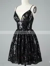 A-line V-neck Sequined Short/Mini Homecoming Dresses #Favs020109926