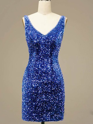 Sheath/Column V-neck Sequined Short/Mini Homecoming Dresses #Favs020109928