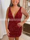 Sheath/Column V-neck Sequined Short/Mini Homecoming Dresses #Favs020109931