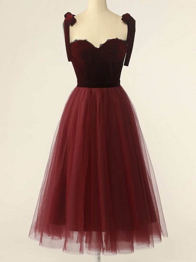 A-line Sweetheart Tulle Tea-length Homecoming Dresses With Bow #Favs020109933