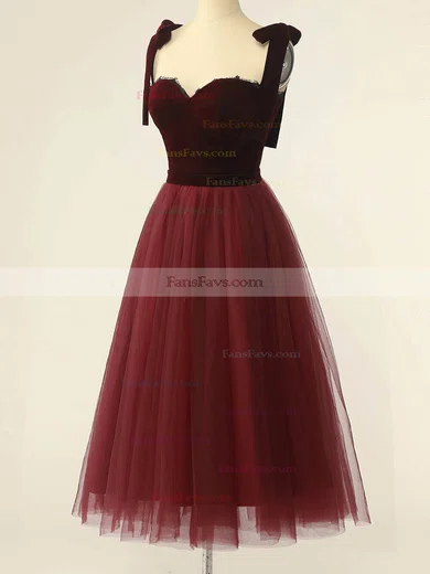 A-line Sweetheart Tulle Tea-length Homecoming Dresses With Bow #Favs020109933