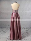 A-line High Neck Satin Floor-length Appliques Lace Prom Dresses #Favs020105685