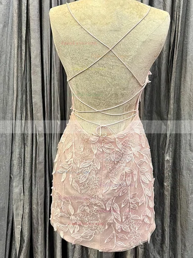 Sheath/Column Scoop Neck Tulle Short/Mini Homecoming Dresses With Lace #Favs020109943