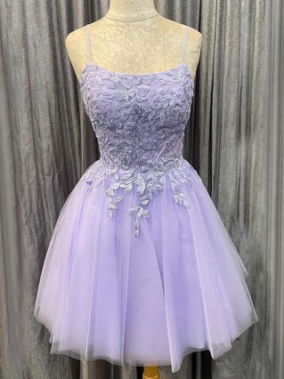 A-line Scoop Neck Tulle Short/Mini Homecoming Dresses With Lace #Favs020109945