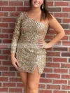 Sheath/Column One Shoulder Sequined Short/Mini Homecoming Dresses With Split Front #Favs020109948