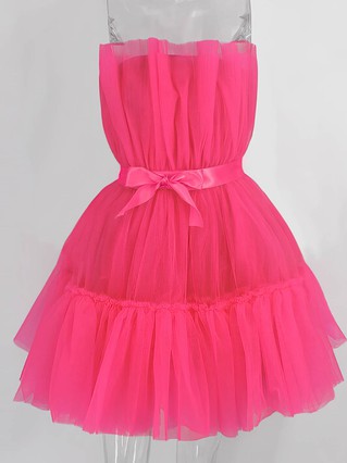 A-line Strapless Tulle Short/Mini Homecoming Dresses With Sashes / Ribbons #Favs020109949 A-line Strapless Tulle Short/Mini Homecoming Dresses With Sashes / Ribbons #Favs020109949