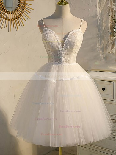 A-line Off-the-shoulder Tulle Short/Mini Homecoming Dresses With Lace #Favs020109953