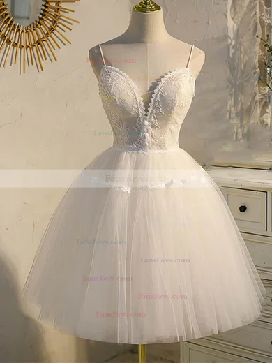 A-line Off-the-shoulder Tulle Short/Mini Homecoming Dresses With Lace #Favs020109953