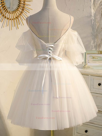 A-line Off-the-shoulder Tulle Short/Mini Homecoming Dresses With Lace #Favs020109954