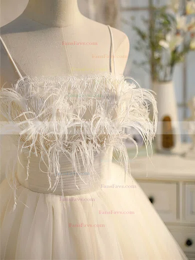 A-line Square Neckline Tulle Short/Mini Homecoming Dresses With Feathers / Fur #Favs020109955