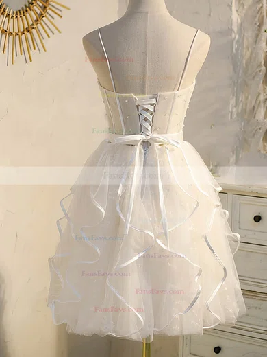 A-line Square Neckline Tulle Short/Mini Homecoming Dresses With Pearl Detailing #Favs020109956