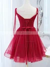 A-line Square Neckline Tulle Short/Mini Homecoming Dresses With Sashes / Ribbons #Favs020109957