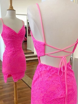 Sheath/Column V-neck Tulle Short/Mini Homecoming Dresses With Split Front #Favs020109958 Sheath/Column V-neck Tulle Short/Mini Homecoming Dresses With Split Front #Favs020109958