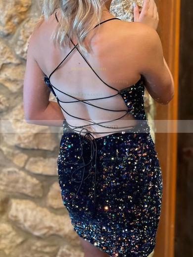 Sheath/Column V-neck Sequined Short/Mini Homecoming Dresses #Favs020109960