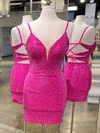 Sheath/Column V-neck Silk-like Satin Short/Mini Homecoming Dresses With Beading #Favs020109962