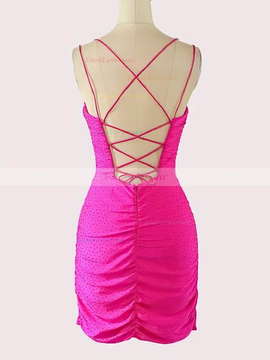 Sheath/Column Scoop Neck Silk-like Satin Short/Mini Homecoming Dresses With Beading #Favs020109965