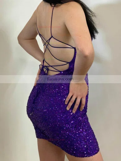 Sheath/Column V-neck Sequined Short/Mini Homecoming Dresses #Favs020109972