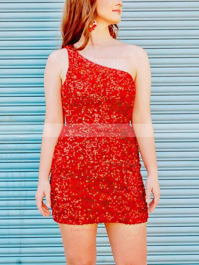 Sheath/Column One Shoulder Sequined Short/Mini Homecoming Dresses #Favs020109974