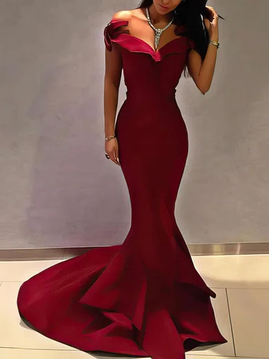 Trumpet/Mermaid Off-the-shoulder Satin Sweep Train Prom Dresses #Favs020105698