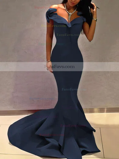 Trumpet/Mermaid Off-the-shoulder Satin Sweep Train Prom Dresses #Favs020105698