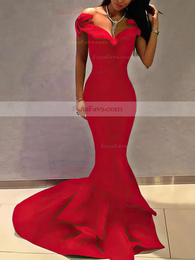 Trumpet/Mermaid Off-the-shoulder Satin Sweep Train Prom Dresses #Favs020105698